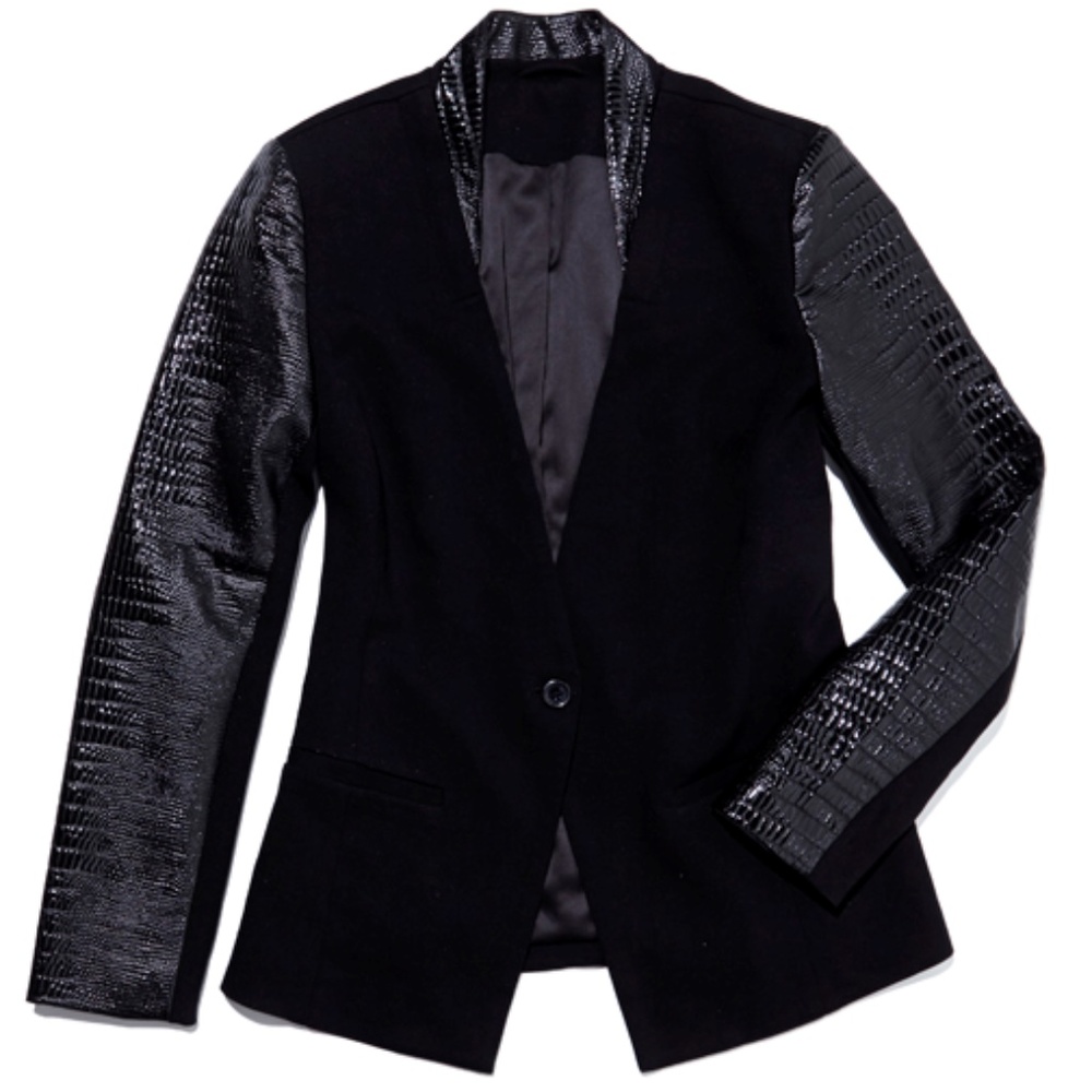 Nene Leakes Black Faux Alligator Sleeved Jacket 1X